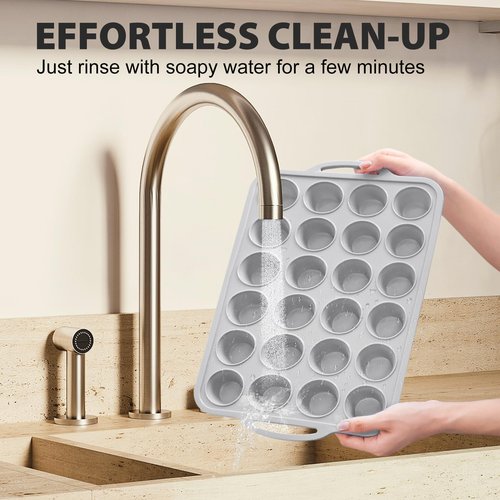 Vnray 3Pcs Silicone Muffin Pan 6, 12 and 24 Cup with Metal Frame, Non Stick Jumbo Cupcake Pan with Handles, BPA Free Silicon Mini Muffin Tin Regular Tray For Baking,Egg Bites,Mold Light Grey