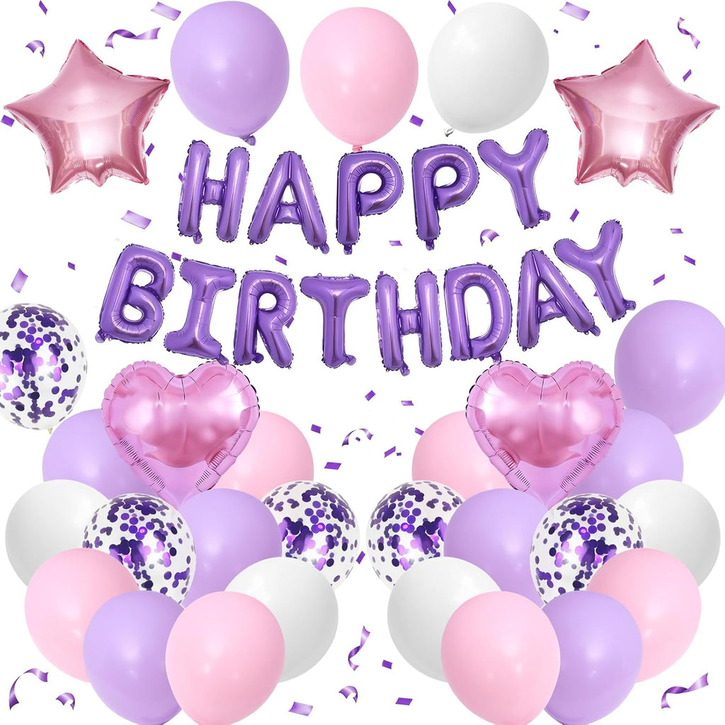 Regine Switzerland Pink & Purple Birthday Decorations - Balloons & Banner Set for Girls & Kids