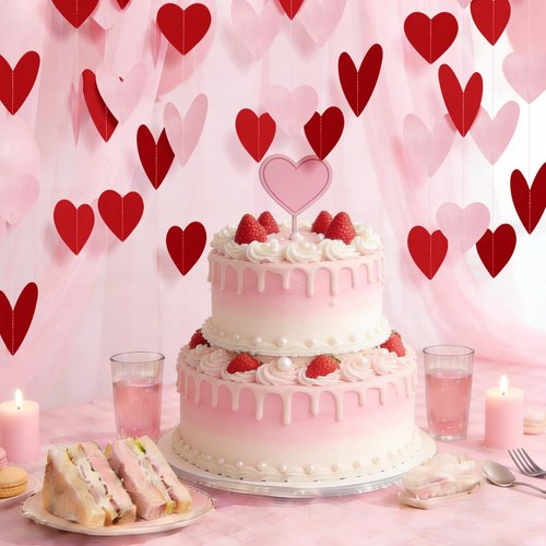 8 Pack Red Pink Heart Garland Valentines Decorations Heart Paper Streamers Banner for Valentines Galentines Birthday Bridal Shower Wedding Engagement Anniversary Party Supplies