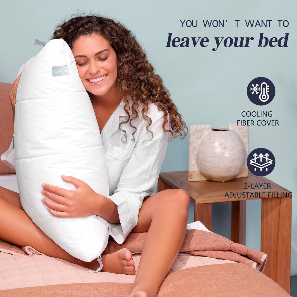 Nuzzle Adjustable Pillow - Luxury King Size Bed Pillow for Side Sleepers | Soft & Firm Support