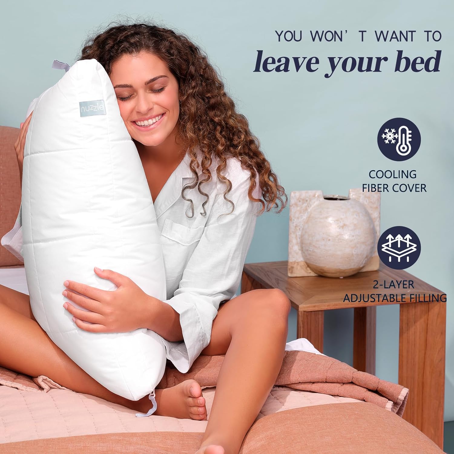 Nuzzle Adjustable Pillow - Luxury King Size Bed Pillow for Side Sleepers | Soft & Firm Support