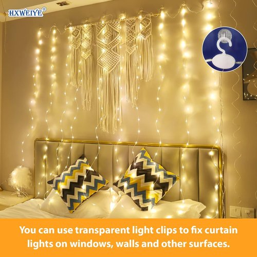 HXWEIYE 300LED Fairy Curtain Lights - 9.8x9.8Ft USB Plug-In with 8 Modes & Remote | Warm White Indoor Decor