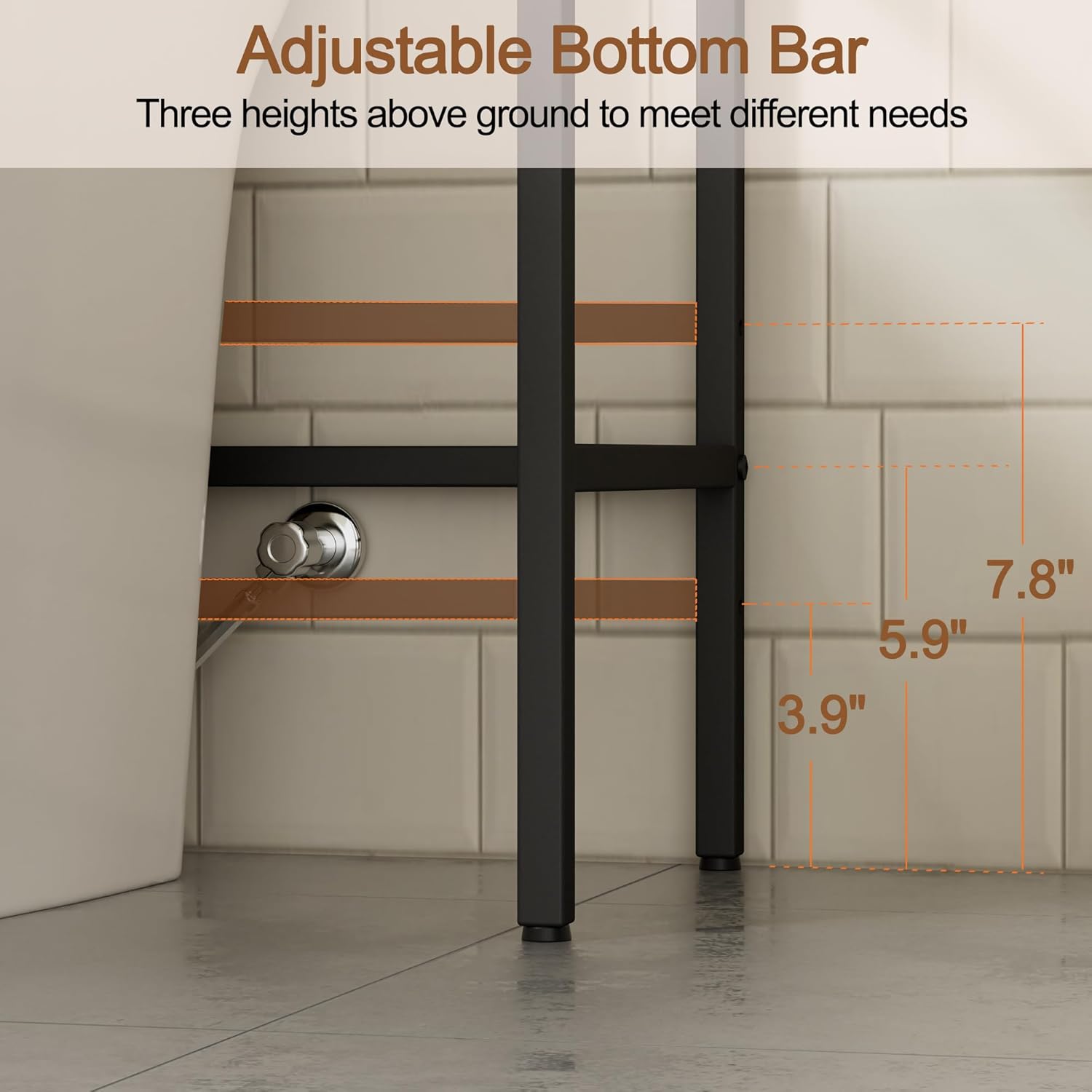 Regine Switzerland Over The Toilet Storage Rack - 3-Tier Bathroom Organizer with Hooks & Paper Holder - Black Metal Shelf