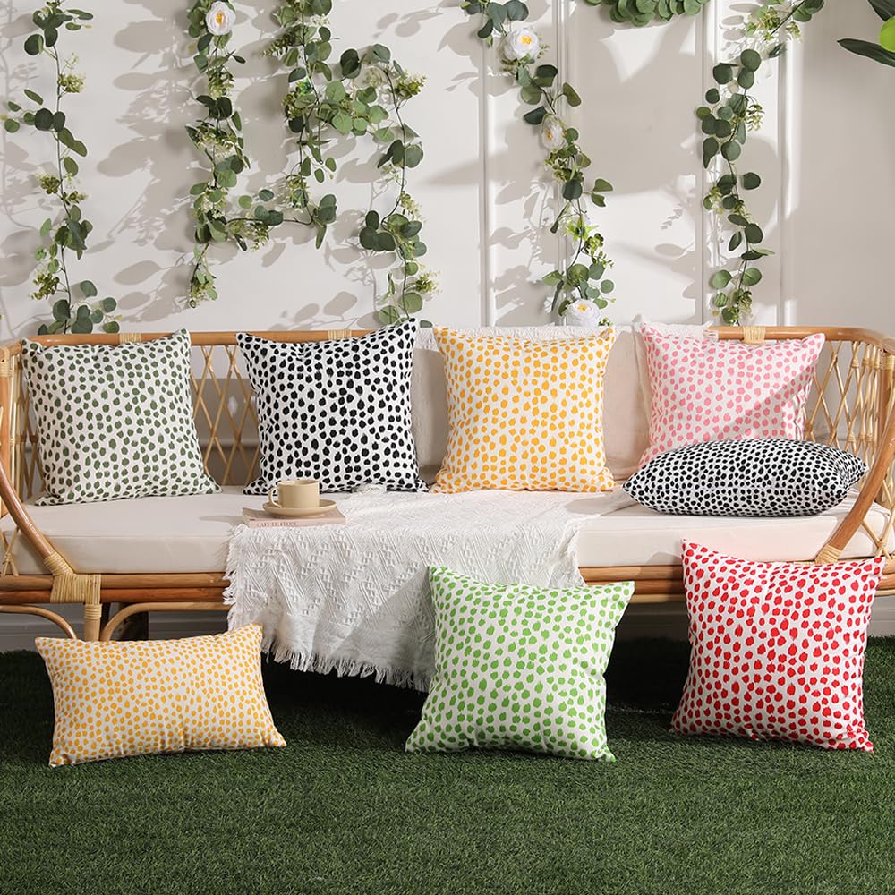 Outdoor Pillow Covers 18x18 Set of 2 Boho Design Navy Dark Green Polka Dot Decorations Pillows Spring Summer Outdoor Waterproof Patio Furniture Porch Sofa Bed Cushion Covers Home Decor JB001-L18