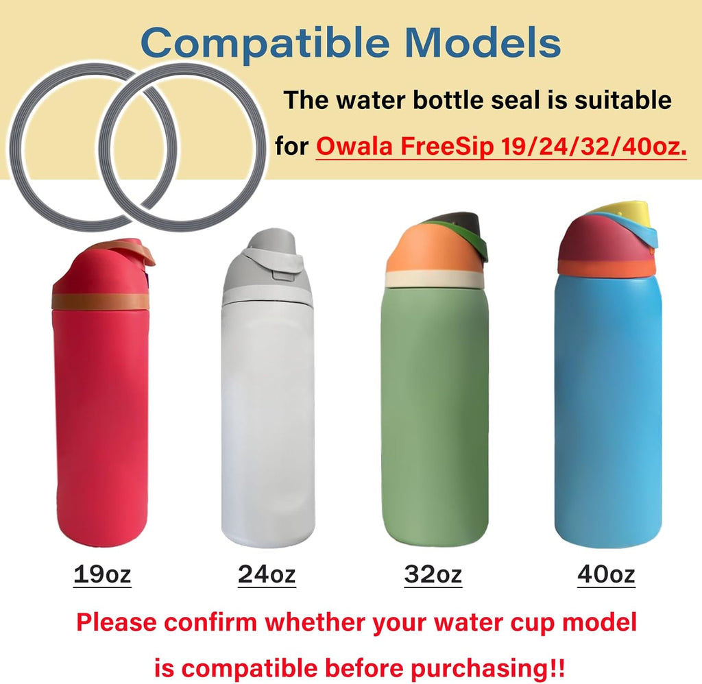 Owala | Water Bottle Gasket Replacement - 6 Silicone Lid Seals for 19/24/32/40oz Cups | Gray