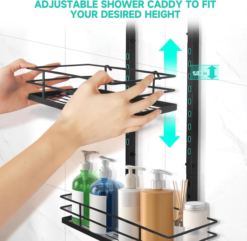 Skiennix Shower Caddy - Adjustable 3-Tier Bathroom Organizer with Anti-Swing Design | Easy Storage Solution