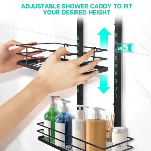 Aquohola Shower Caddy Hanging, Adjustable Anti-Swing-Over The Shower Head Caddy, 3 Tier Height Bathroom Storage Organizer Bathroom Shelves Basket Rack Shower Caddies (3Tier)