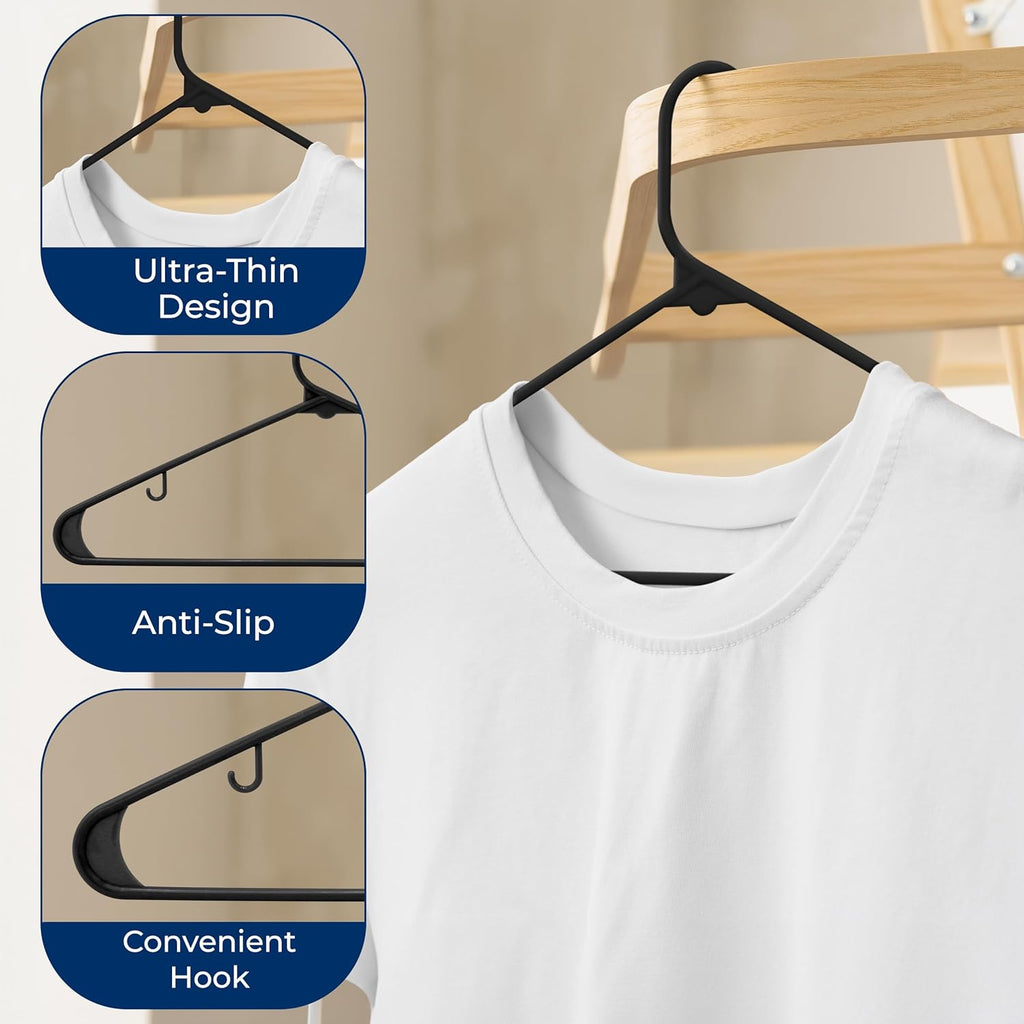 SereneLife Premium Plastic Hangers - Lightweight & Durable Space-Saving Clothes Organizers | 20 Pack (Black)
