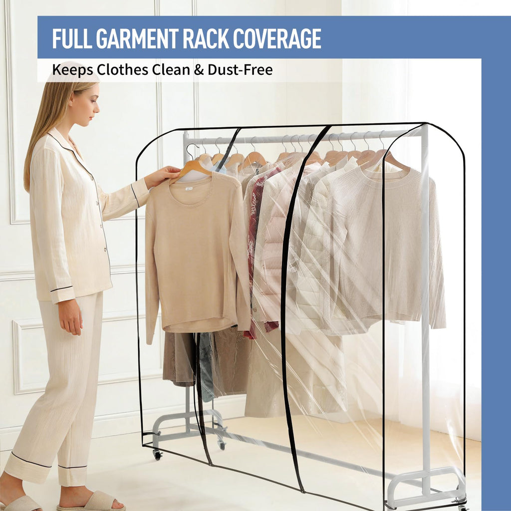 Moucas Clear Garment Rack Cover 71" L x 20" W x 60" H, Clothes Rack Cover with Reinforced Double Zippers, Waterproof PEVA Dustproof Protection – Cover Only, Rack Not Included