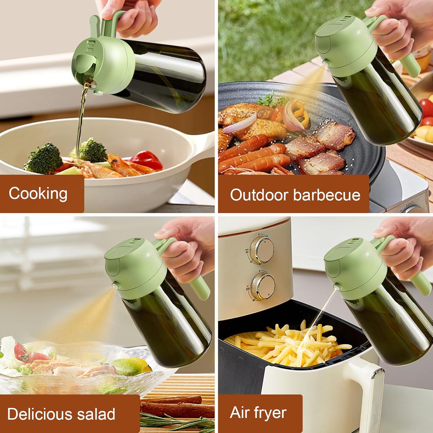 YARRAMATE 2PCS 16oz Oil Sprayer - Food-Grade Olive Oil Dispenser | Premium Dark Green Glass for Kitchen & BBQ