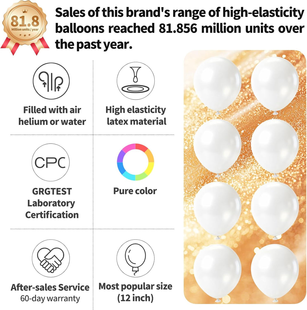 Pearl White Latex Balloons by [Brand Name] - 110pcs 12-Inch for Birthday Parties, Baby Showers & Weddings