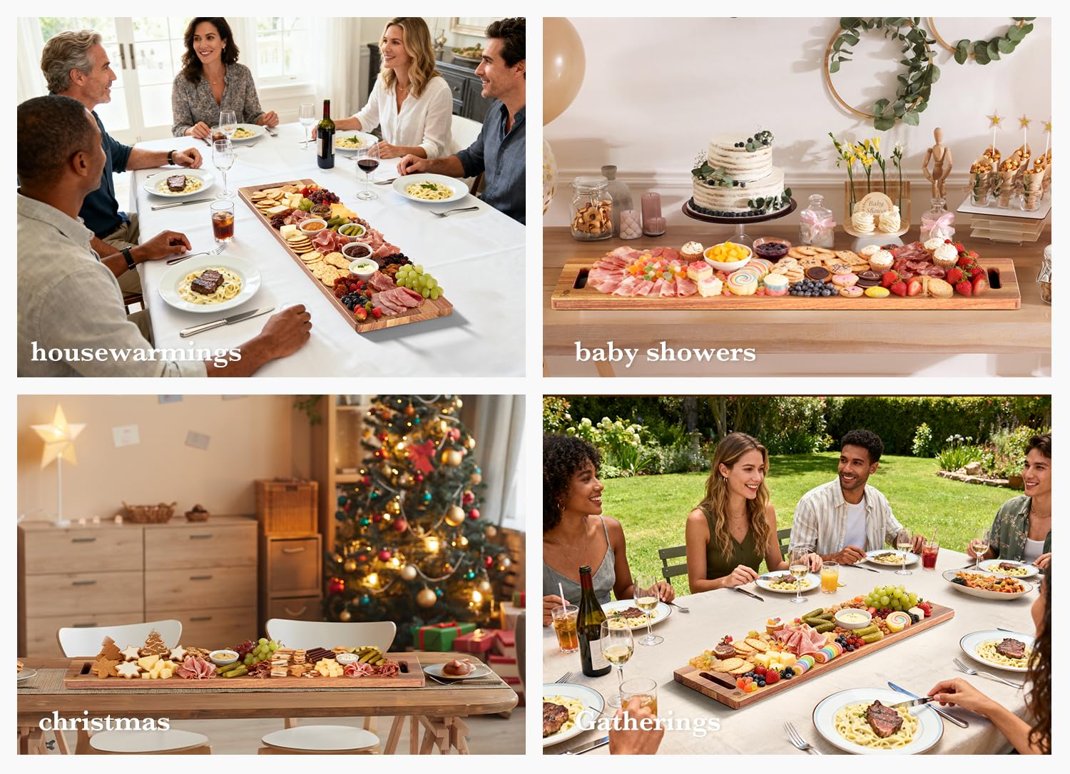 Dofira Large Charcuterie Board – Featuring Built-In Side Handles, 32" Acacia Wood Serving Board for Cheese, Meat & Appetizers – Extra Long Kitchen Platter for Gatherings, BBQ & Home Decor