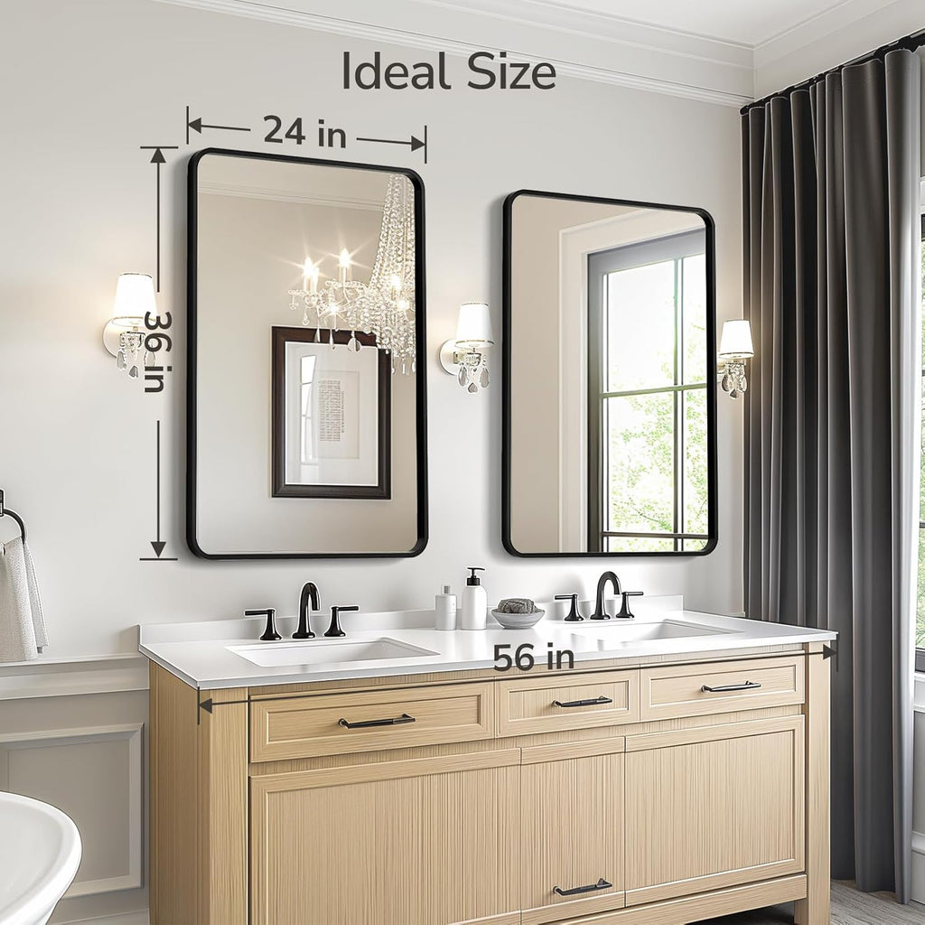 USHOWER 2-Pack Black Bathroom Mirrors - Modern Farmhouse Design, 24 x 36 Inch, Wall Mounted