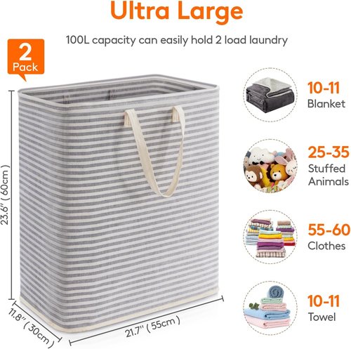 Lifewit Laundry Basket - 100L Collapsible Hamper with Reinforced Handles | Waterproof Grey Design