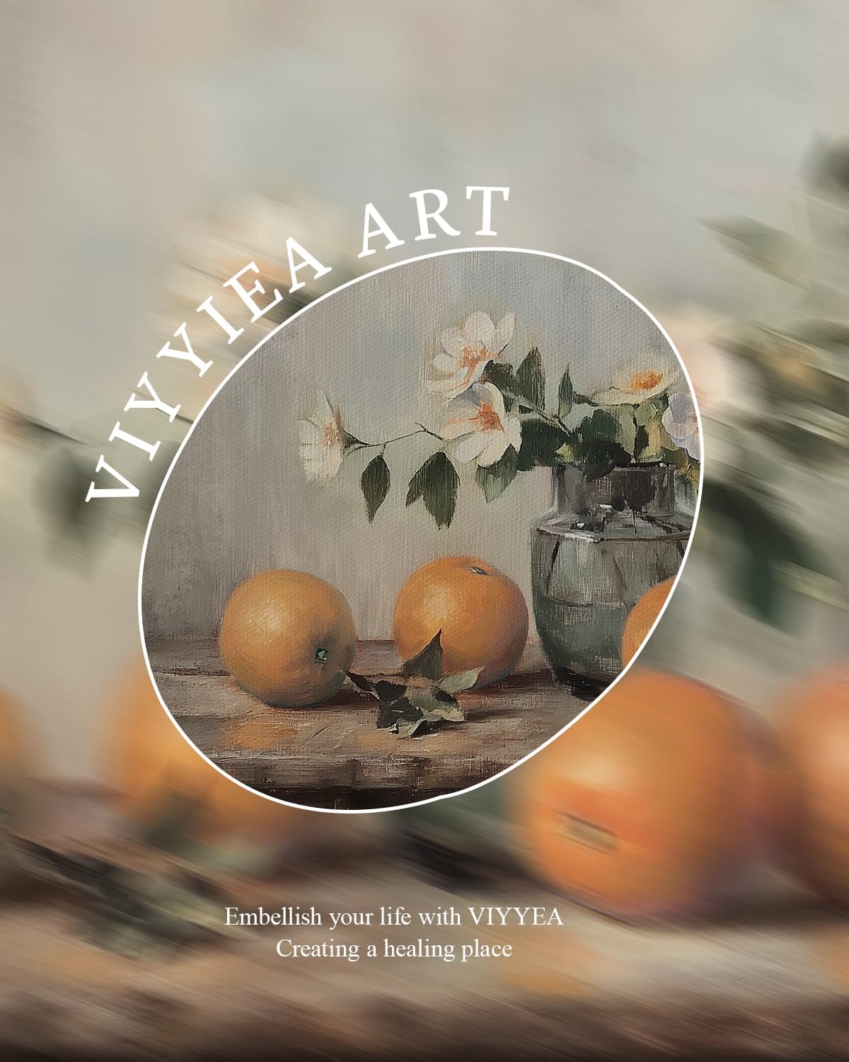 VIYYIEA Vintage Gold Framed Canvas Prints - Rustic Still Life Oranges Wall Art | 8x10 Inch for Kitchen & Dining Room