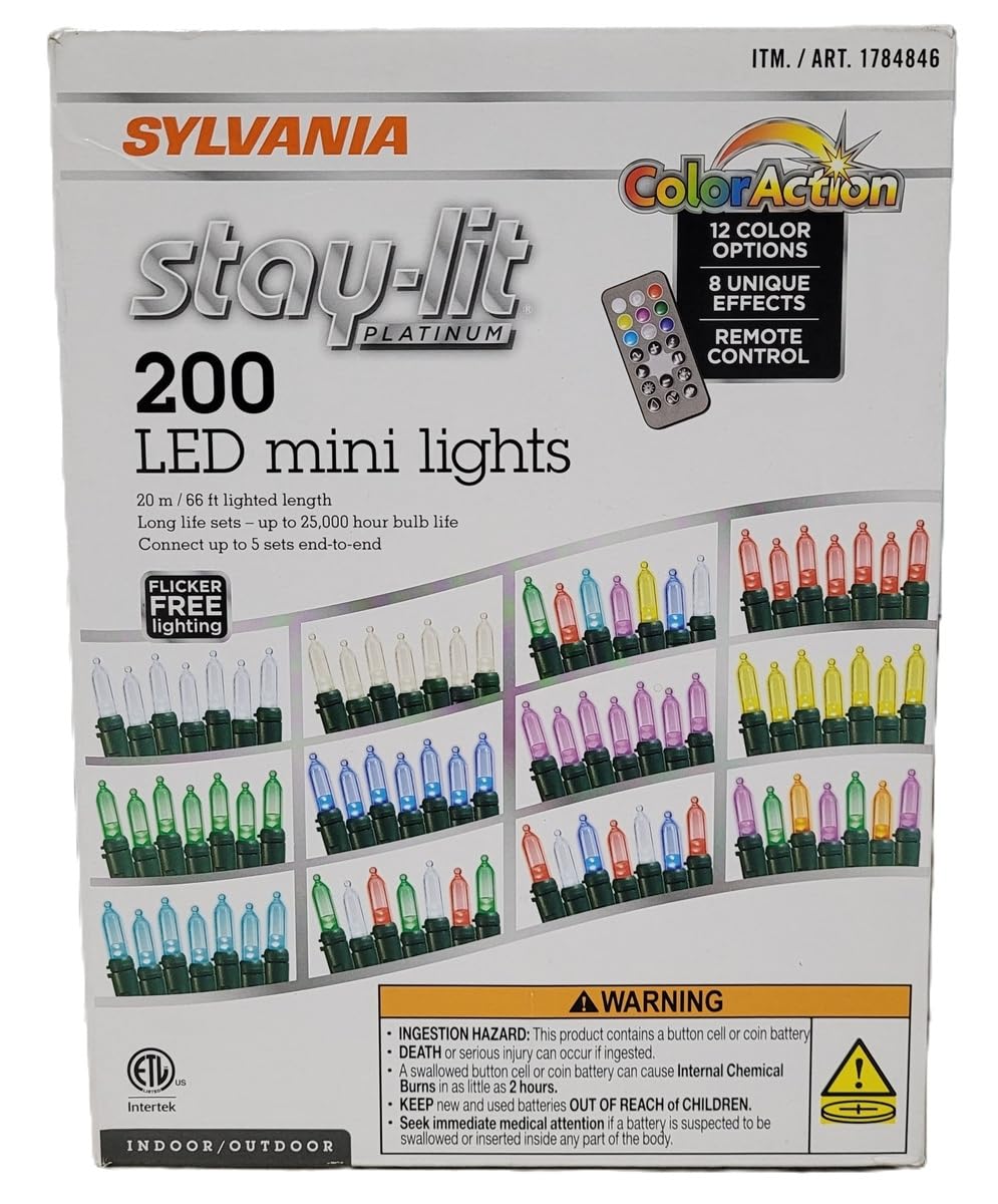 SYLVANIA Stay Lit Platinum Strings Christmas Lights - Color Action Mini Lights - 1 Strings, 200 Lights Per String