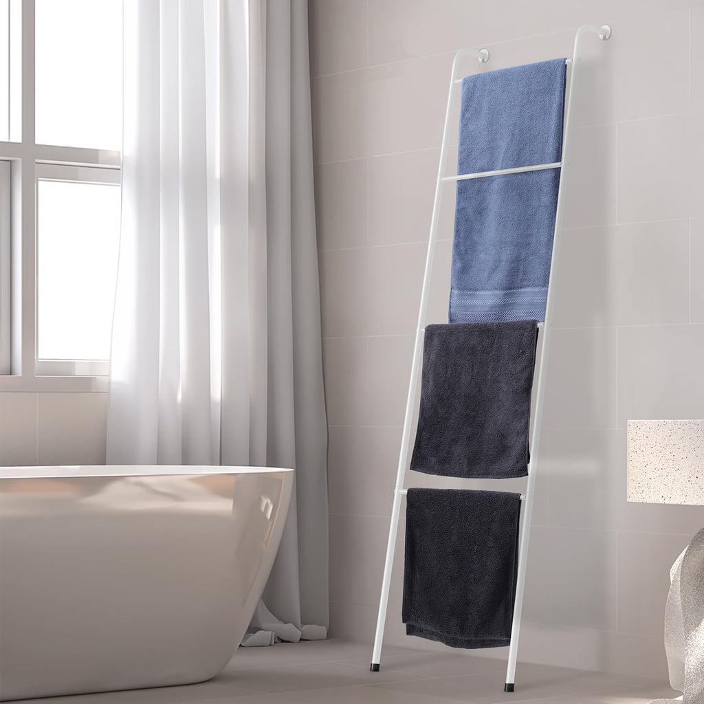 ABQ Blanket Ladder Outdoor Towel Rack for Pool, Decorative Metal Holder for The Living Room Bathroom, White