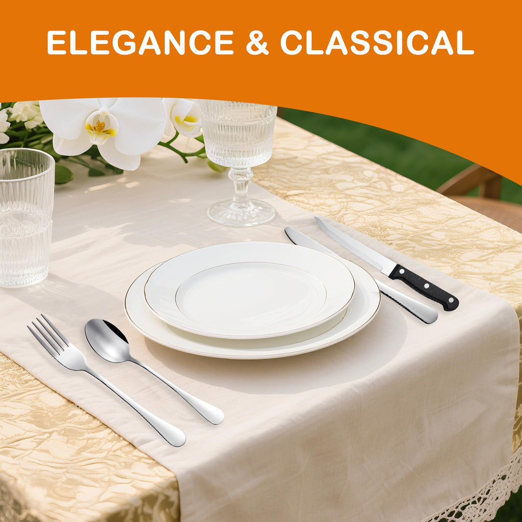49 Piece Silverware Set with Organizer - Utensil Sets Stainless Steel Cutlery Set for 8, Mirror Finished Flatware Spoons and Forks with Steak Knives, Dishwasher Safe, Rust-proof
