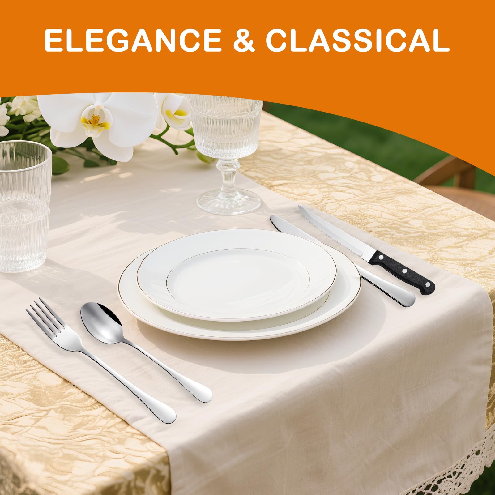 49 Piece Silverware Set with Organizer - Utensil Sets Stainless Steel Cutlery Set for 8, Mirror Finished Flatware Spoons and Forks with Steak Knives, Dishwasher Safe, Rust-proof