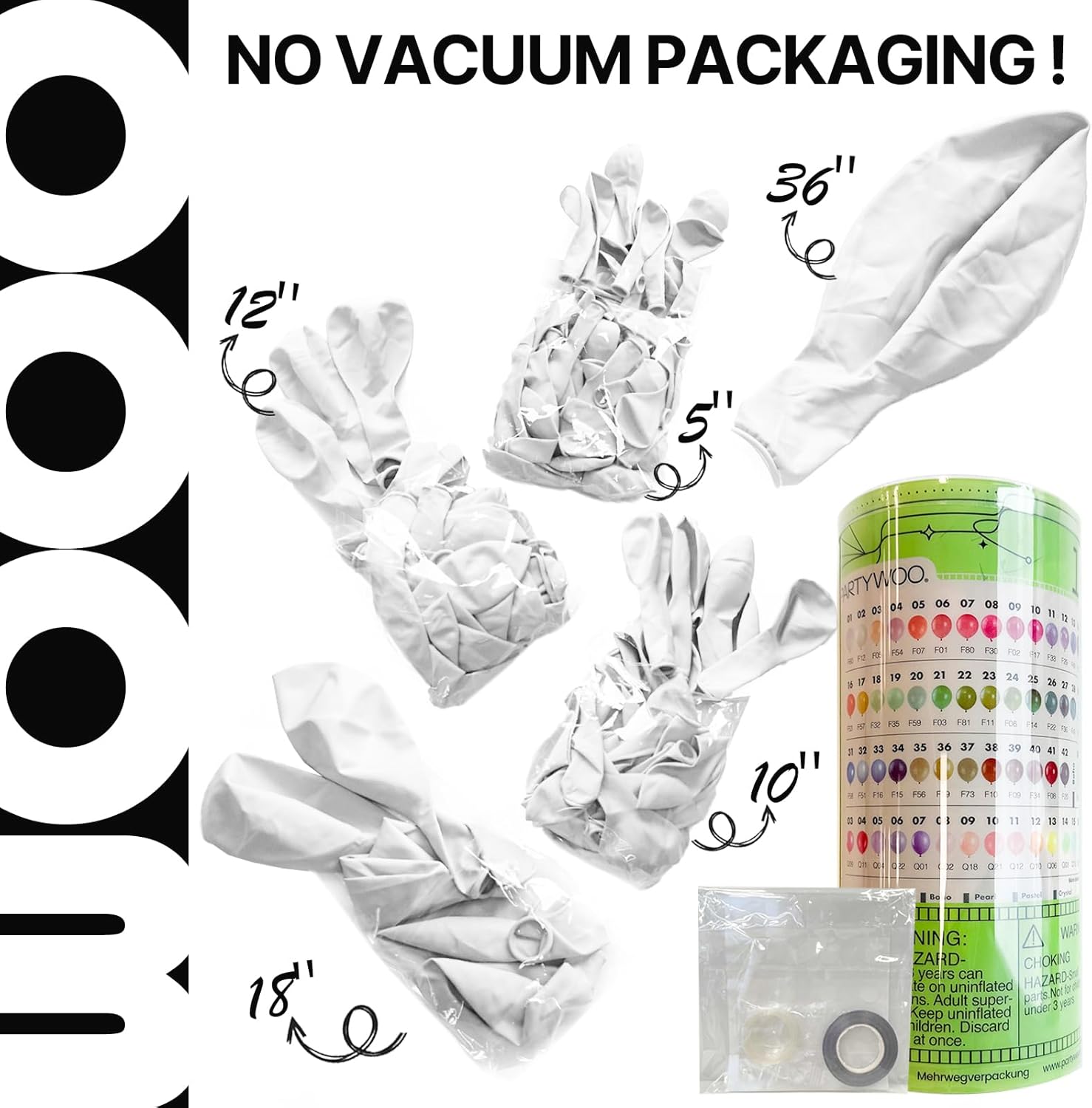 PartyWoo White Latex Balloons - 127-Piece Arch Kit for Weddings, Showers & Birthdays | 5-18 Inch Sizes
