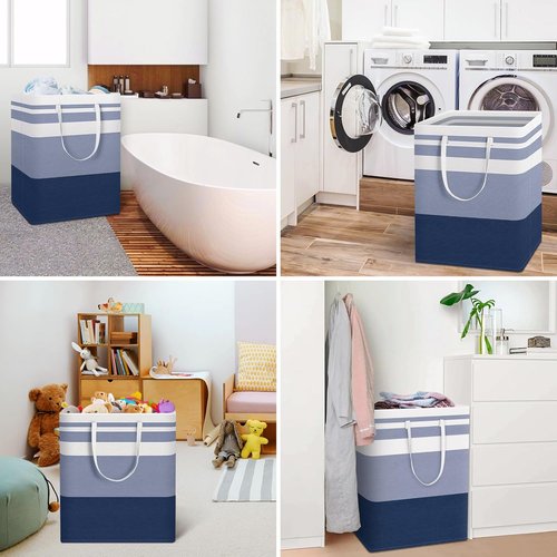 HomeHacks Large Laundry Basket - Waterproof & Collapsible Hamper with Extended Handles | 125L, Blue