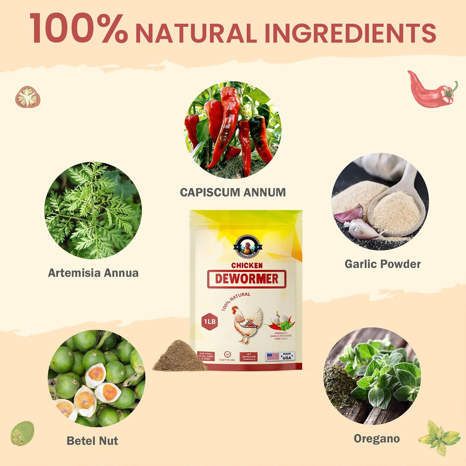 Natural Chicken Dewormer Powder - Chili Mix Formula | 1LB XL Pouch for Laying Hens & Gut Health