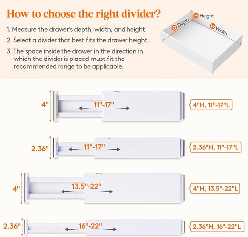Lifewit Adjustable Drawer Dividers - 5 Pack 2.36" High Expandable Organizers for Clothes & Utensils | White
