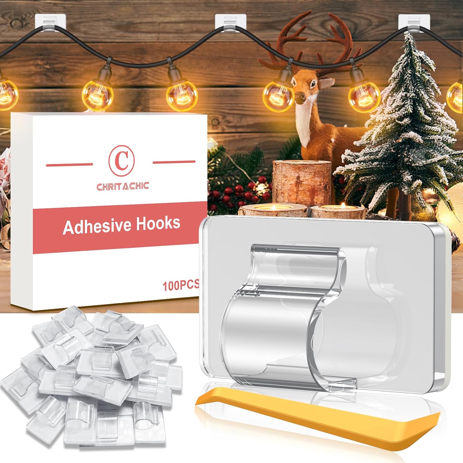 Skiennix Mini Hooks - Waterproof Adhesive Clips for Outdoor String Lights | 0.25 Inch Diameter, Clear