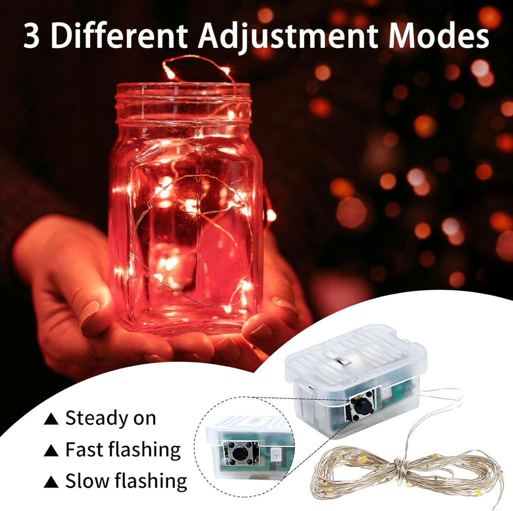 Skiennix 20 LED Red Fairy Lights - 7Ft Twinkle String Lights | Battery Operated & Waterproof for Parties, Holidays, Decor