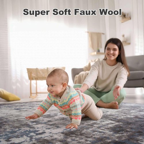Enqinar Modern Abstract 3x5 Rug, Non Slip Entryway Rug, Soft Machine Washable Rugs for Indoor Entry, Low Pile Stain Resistant Distressed Rug for Living Room, Bedroom, Dark Grey Blue