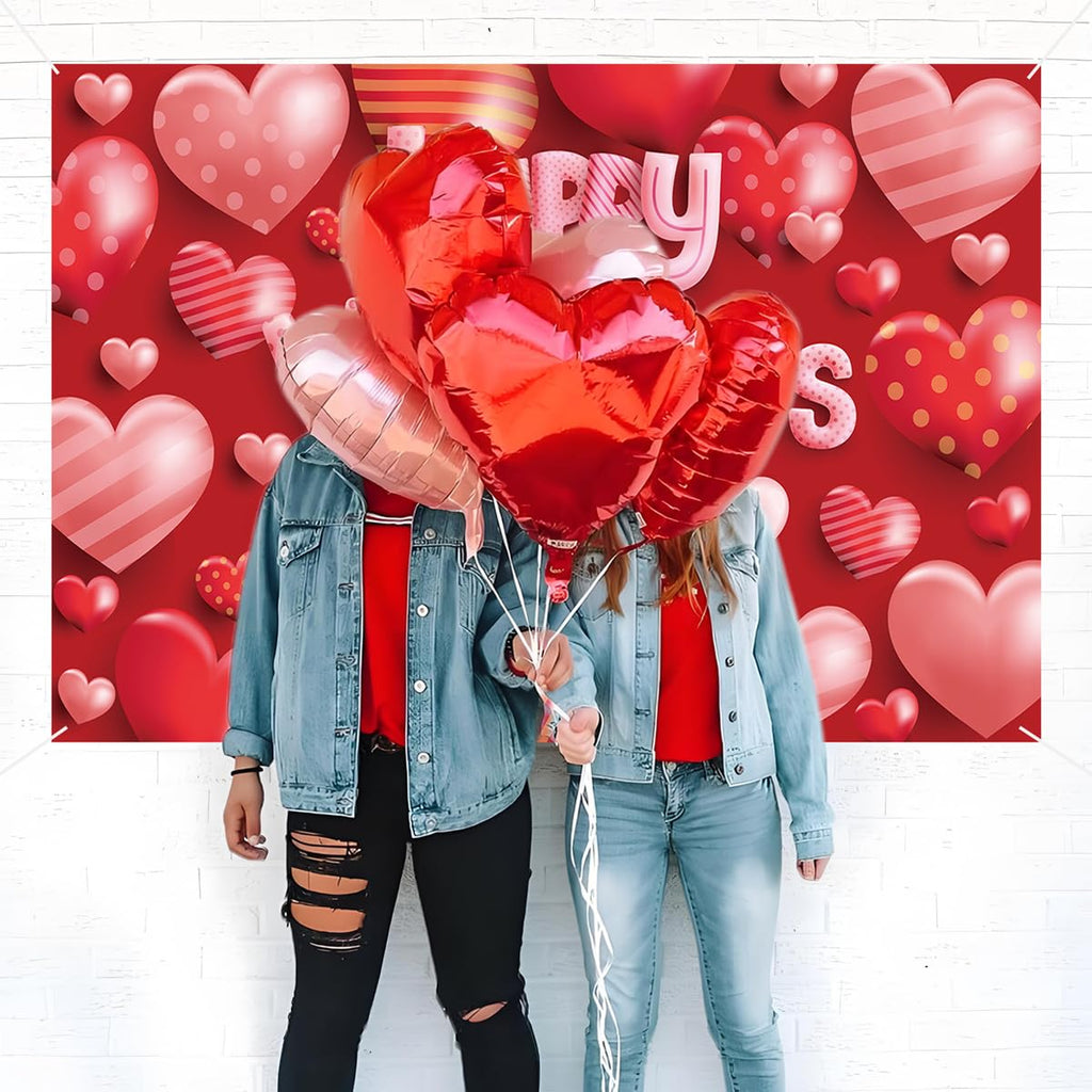 Happy Valentines Day Banner - XtraLarge Size 72x44 Inch - Valentines Day Backdrop Banner Decorations - Heart Valentines Banner for Valentines Day Decor - Valentines Day Party Decorations