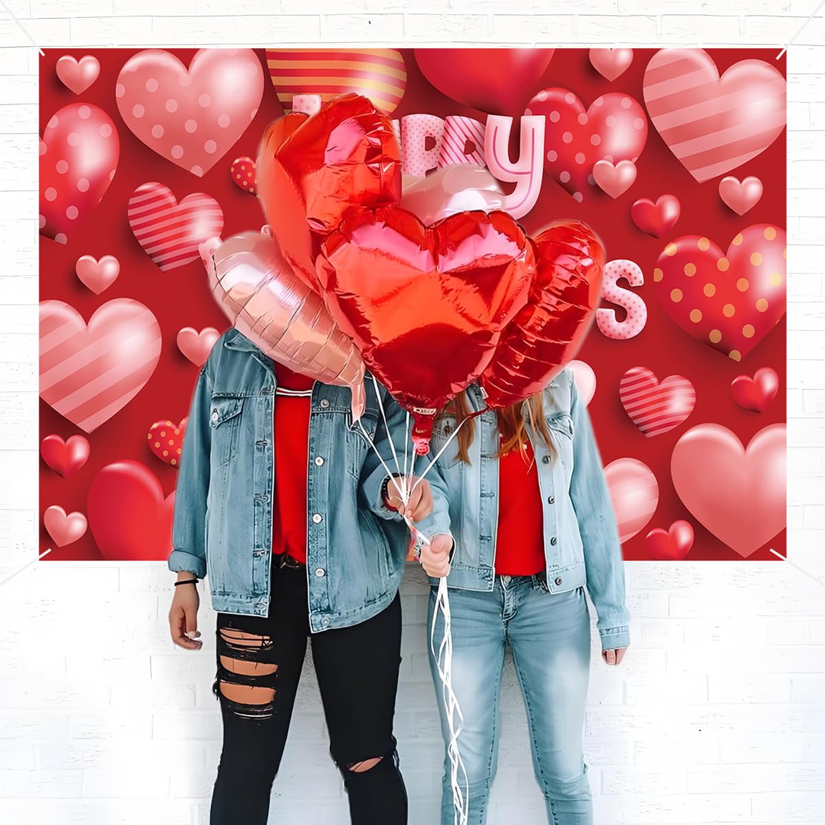 Happy Valentines Day Banner - XtraLarge Size 72x44 Inch - Valentines Day Backdrop Banner Decorations - Heart Valentines Banner for Valentines Day Decor - Valentines Day Party Decorations