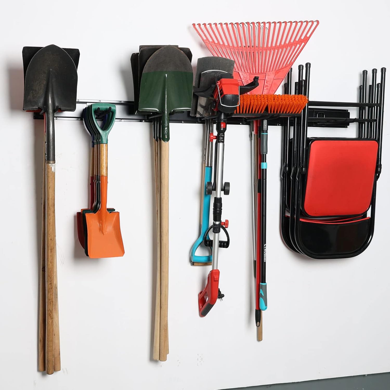 Wallmaster Garage Storage Organizer - Heavy-Duty Wall Mount Tool Rack with 6 Adjustable Hooks | 48-Inch Tracks, 450lb Capacity