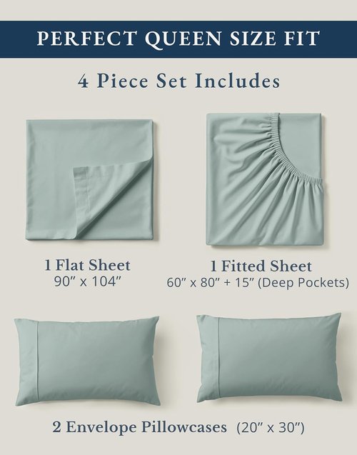 LANE LINEN 100% Organic Cotton Queen Sheet Set - Eco-Friendly, Fade Resistant, French Blue