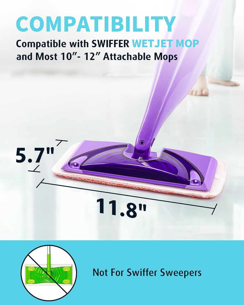 Power Scrubbing Mop Pads - Reusable Microfiber Refills for Swiffer Wet Jet Mops | 6 Pack for Efficient Floor Cleaning