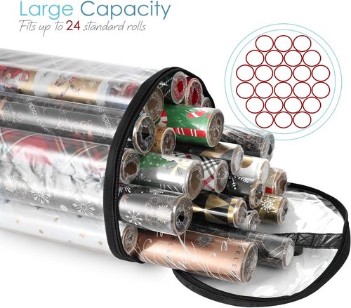 Hearth & Harbor Wrapping Paper Storage Container - Tear-Proof Organizer for 14 Rolls | Premium Clear Design