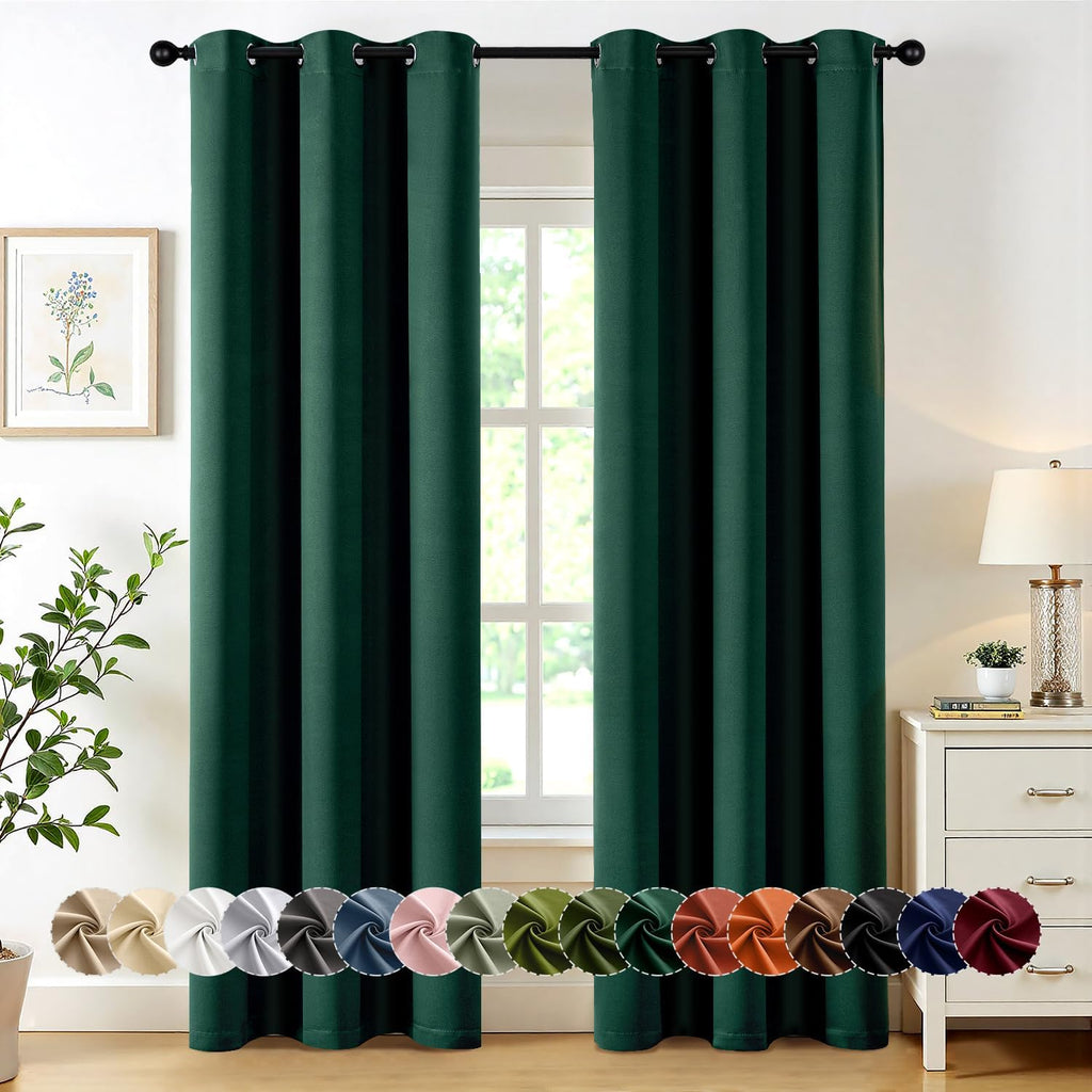 MIULEE Hunter Green Blackout Curtains - Thermal Insulated Room Darkening Drapes | 84 Inches Long, 2 Panels