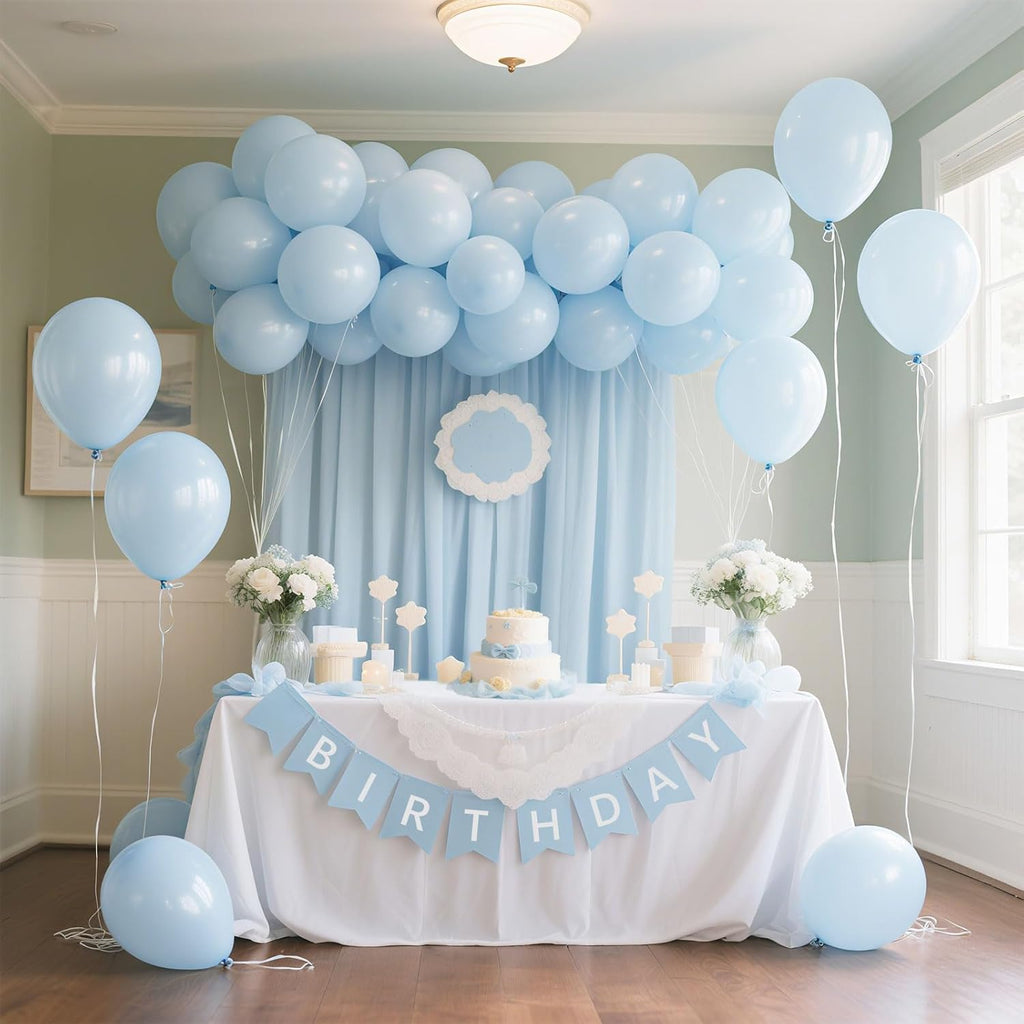 Skiennix Pastel Blue Latex Balloons - 100 Pack of 12-Inch Round Balloons for Weddings & Parties