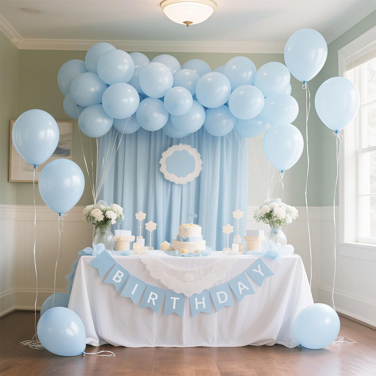 Skiennix Pastel Blue Latex Balloons - 100 Pack of 12-Inch Round Balloons for Weddings & Parties