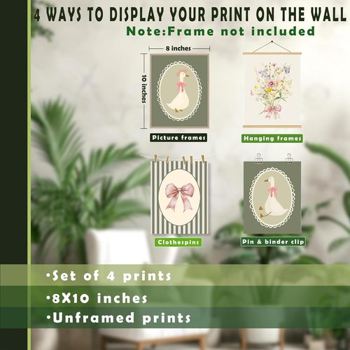 LUKIPOM Boho Girl Nursery Wall Art Prints - Set of 4 Floral Posters for Baby Room Decor | Unframed 8x10