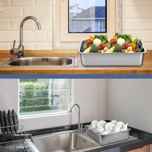 Tiangrid 4 Pack Stainless Steel Commercial Bus Tubs Food Grade Meat Processing Tubs Lug Wash Basin Tote Box for Dishwashing, Kitchen, Restaurant, Utility (13 L)