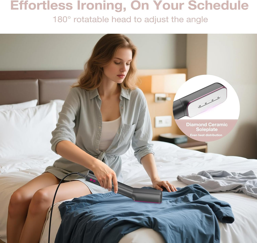 Newbealer 3-in-1 Travel Iron - Global Voltage Clothes Steamer & Dry Iron, Fast Heating, Ash Pink
