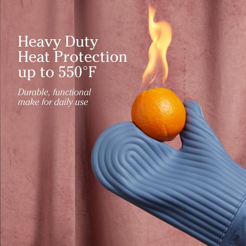Hot Mitts - Premium Silicone & Cotton Twill Oven Mitts | Heat Resistant Up to 550°F | Set of 2, Blue Salt