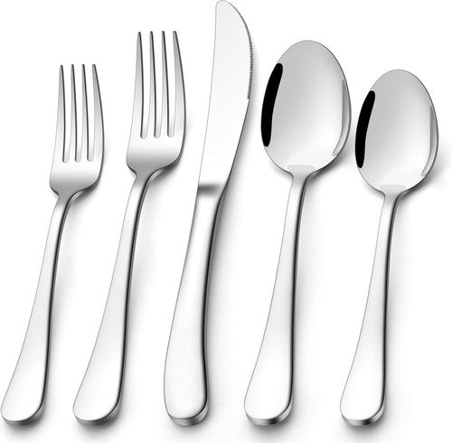 E-far Heavy Duty Silverware Set - 40-Piece Stainless Steel Flatware for 8 | Thick Utensils, Dishwasher Safe