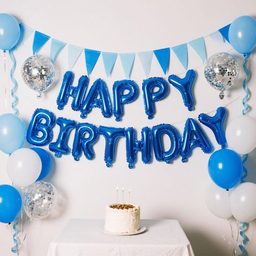 Happy Birthday Balloon Banner Set by [Brand Name] - 16-Inch Dark Blue Foil Letters | Reusable Party Decorations