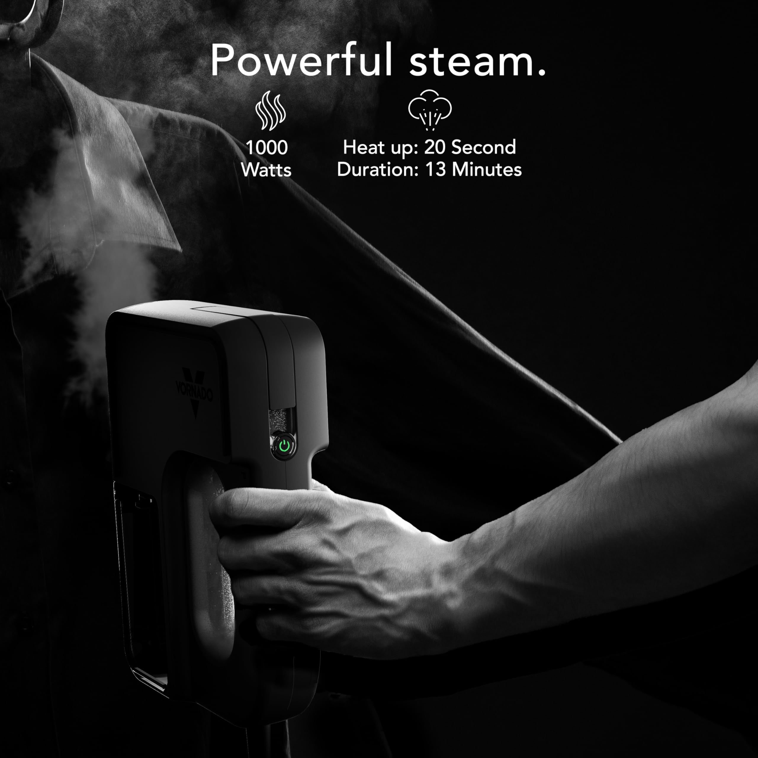 Vornado Passport Handheld Travel Garment Steamer with Integrated Hanger, 1000 Watts, 7.3 oz Tank, 13 Minutes Continuous Steam, 20 Second Heat-Up, Portable Clothes Steamer, Phantom