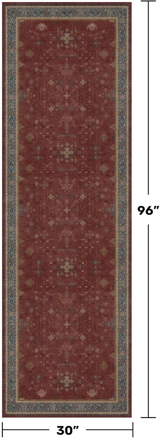 Regine Switzerland Dark Red Hallway Runner Rug - Washable Non-Slip 2'6''x8' Entryway Décor