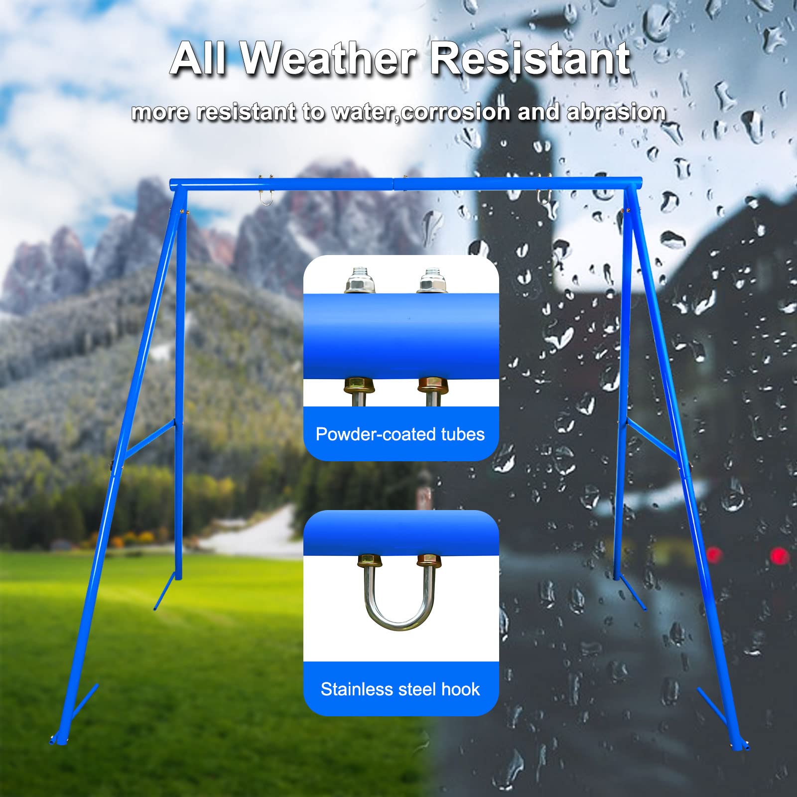 440lbs Heavy Duty A Frame Swing Stand, 71" Height Full Metal Frame, Anti-Rust and All Weather Resistant, Suit Saucer and Chair for Kids in Backyard, Outdoor (Blue Frame Without Swing)