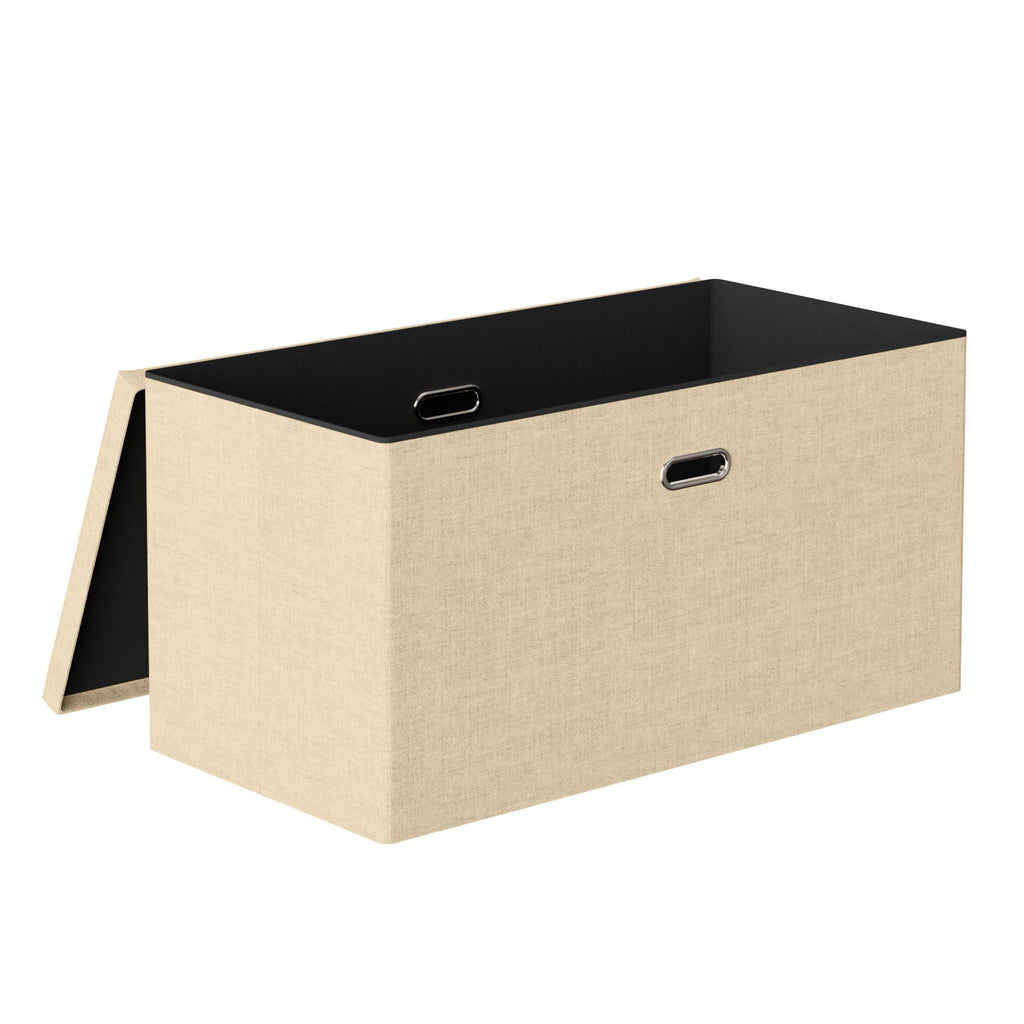 VECELO 30'' Folding Storage Ottoman Bench, End of Bed Linen Fabric Foot Rest Stool with Padded Seat, Large Footstools for Bedroom, Living Room, Load 500 lb, Khaki