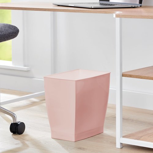 iDesign Small Plastic Bathroom Trash Can, Slim Rectangle Garbage Bin for Bedroom, Office, Dorm, Pink